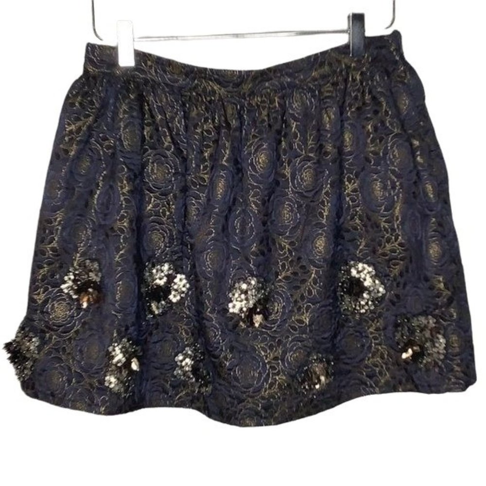 Zara Basics navy embellished full mini skirt size medium